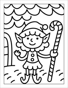 Santa Claus Flying in Sleigh Coloring Page for Kids &ndash; Christmas Line Art Illustration