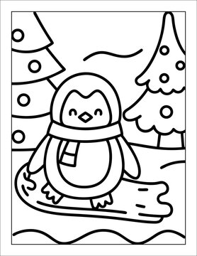 Santa Claus Flying in Sleigh Coloring Page for Kids &ndash; Christmas Line Art Illustration