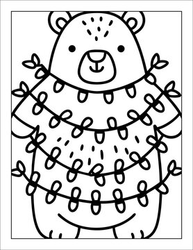 Santa Claus Flying in Sleigh Coloring Page for Kids &ndash; Christmas Line Art Illustration