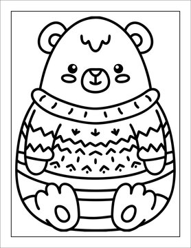 Santa Claus Flying in Sleigh Coloring Page for Kids &ndash; Christmas Line Art Illustration