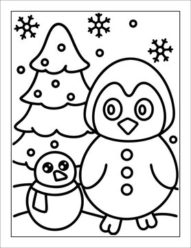Santa Claus Flying in Sleigh Coloring Page for Kids &ndash; Christmas Line Art Illustration