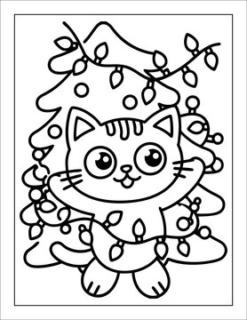 Santa Claus Flying in Sleigh Coloring Page for Kids &ndash; Christmas Line Art Illustration