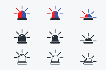 Set of flat vector icons of police and emergency sirens in various colors, suitable for warning symbols, app interfaces or safety related designs. © B_1_3