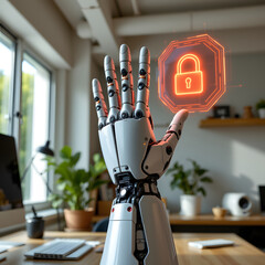 Futuristic Robotic Hand with Digital Security Shield