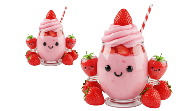 Strawberry Smoothie Glass Character – isolated on transparent background PNG