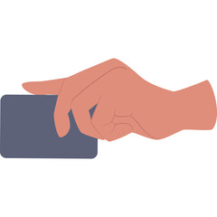 Human Hand Holding a Rectangular Object in Profile View on a Transparent Background