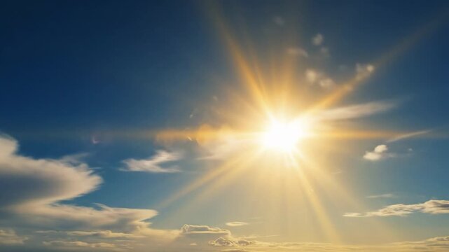 Timelapse of dark clouds breaking apart to reveal blue sky and sunshine; light rays streaming dramatically through the gaps; hope and renewal theme, cinematic contrast.