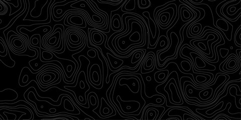 The grey white on black contours vector topography stylized height of the lines. Topographic map lines, contour background. Abstract line of the topographic map.