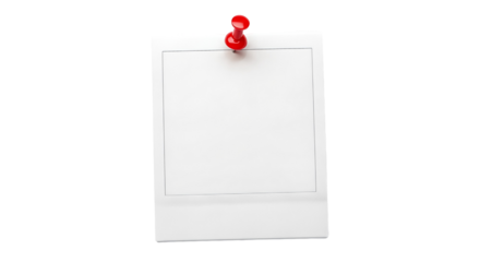Blank instant photo frame with red push pin Isolated on transparent background, png perfect for mockups and presentations