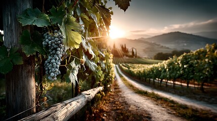 countryside view with vinery at sunrise