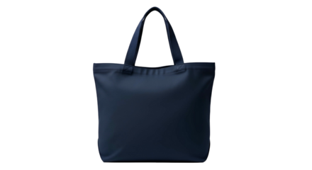 Plain navy blue fabric carrier bag displayed against a solid black background