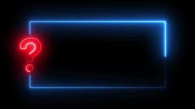 Question mark neon sign icon with rectangle frame animation isolated on black background