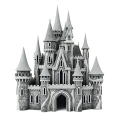 Obraz premium Majestic stone castle with spires and arched entrance, perfect for fantasy illustrations or storybook designs, creates a magical atmosphere