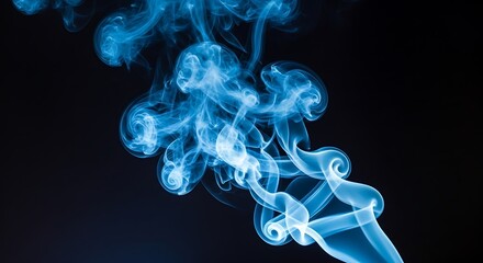 Abstract Blue Smoke Swirls on a Dark Blue Background - Captivating Vaporous Forms