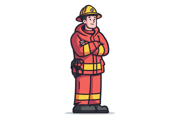Obraz premium Firefighter character standing confidently in protective gear. Colorful vector
