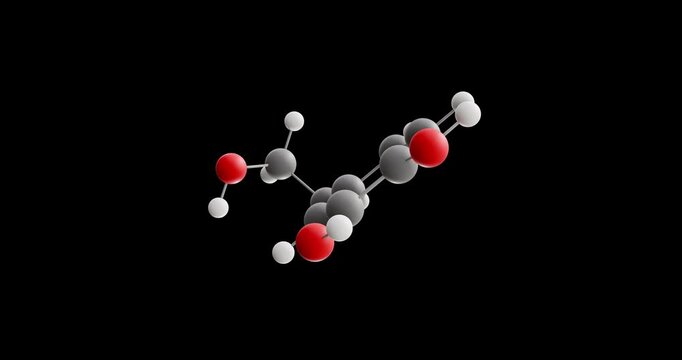 Hydroxytyrosol molecule, rotating 3D model of phenylethanoid, looped video on a black background
