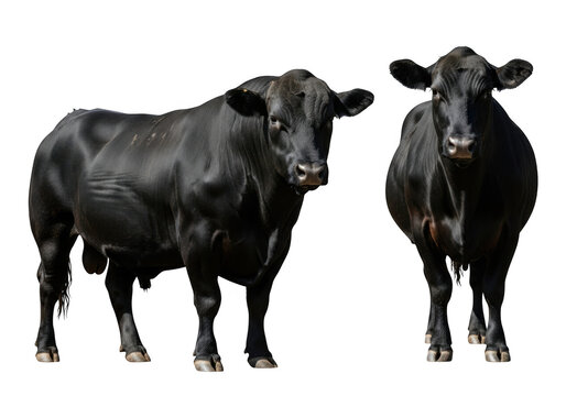 Two black angus bulls cattle livestock farm animals beef agriculture farming isolated on transparent background