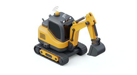 Modern yellow excavator with wireless communication antenna providing cutting-edge tech for construction sites and innovative infrastructure projects