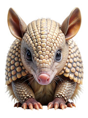 A closeup studio portrait of a cute ninebanded armadillo, isolated on a transparent background, showcasing its unique armored shell and curious expression, perfect for wildlife and nature themes