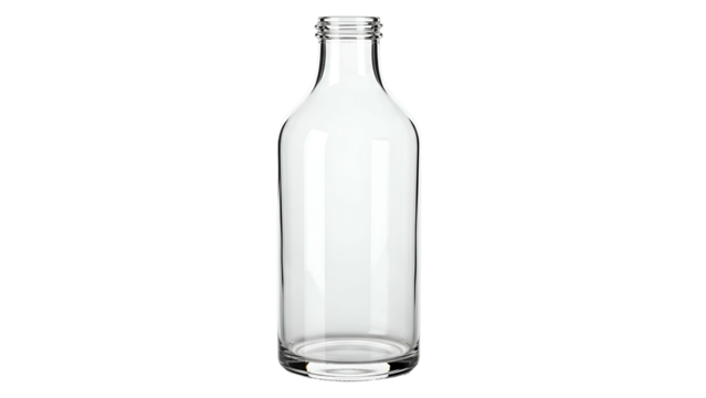 Clear glass beverage container stands isolated against a solid black background