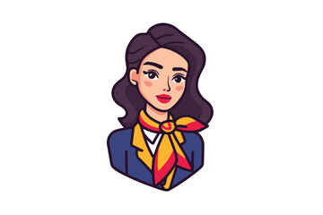 Flight attendant illustration with cheerful demeanor and uniform. Colorful vector