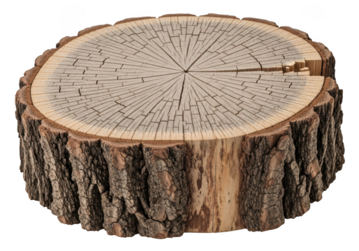 Detailed wood log slice texture, tree trunk stump cross section, wooden cut timber, natural isolated on transparent background - Powered by Adobe