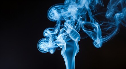 Abstract Blue Smoke Swirls Against a Dark Blue Background