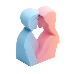 Clay pastel couple silhouette kissing symbolizing romance and passion