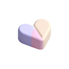 Small clay pastel heart cube representing minimal romantic symbol of love