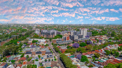 Panorama Drone Aerial view of Summer Hill Lewisham Ashfield of Suburban federation residential houses in Sydney NSW Australia
