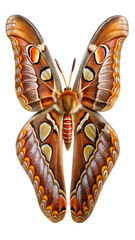 Atlas moth attacus atlas isolated on transparent background, a large species of silk moth in the family saturniidae, native to the tropical and subtropical forests of southeast asia