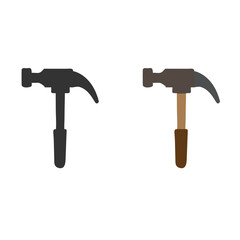 Professional hammer tool vector illustration – dual hammer icon set showing black and brown construction hammers for carpentry, repair, and building work – isolated flat design.
