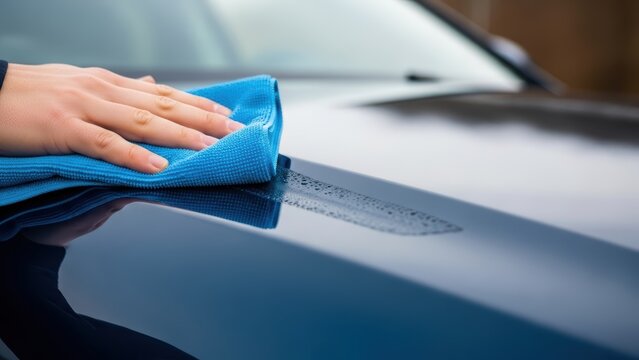 Washing A Car With A Blue Cloth