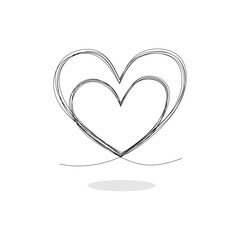 Hand-Drawn Double Heart Sketch with Subtle Shadow