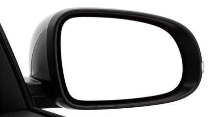 Car side mirror with blank reflection Isolated on transparent background, png perfect for automotive industry and safety concepts