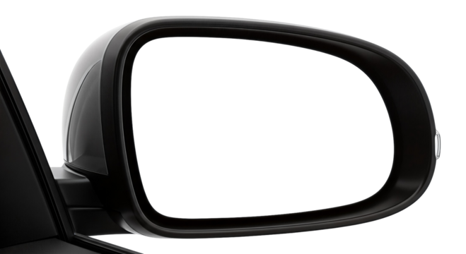Car side mirror with blank reflection Isolated on transparent background, png perfect for automotive industry and safety concepts
