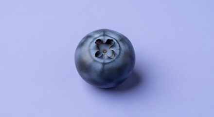 Single blueberry on a light purple background, close-up studio shot.