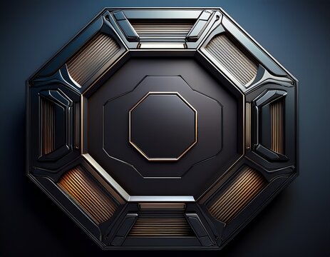 futuristic black octagonal panel with metallic accents