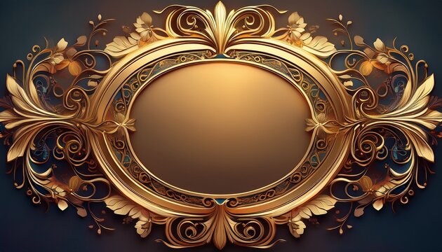 gold ornate frame with decorative floral centerpiece - Powered by Adobe