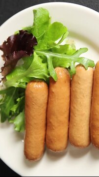 Sausage vegetarian soy meat plant-based food fast food natural tasty appetizer fresh gourmet food background on the table rustic top view copy space keto or paleo diet vegetarian or vegan food