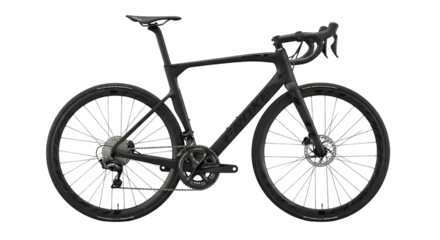 High performance road bicycle rendered in detailed, dark monochrome against a black background