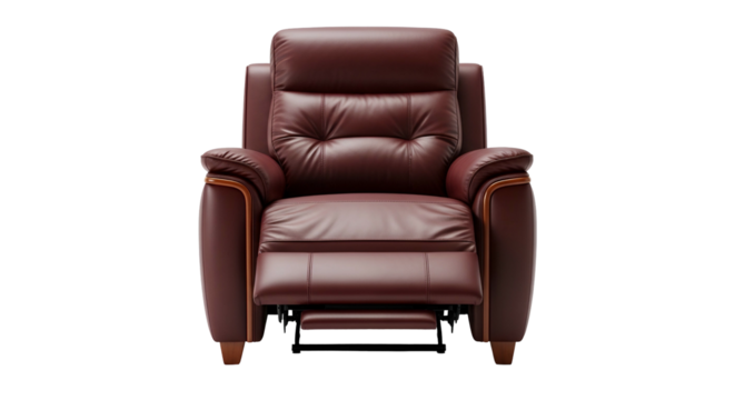 Luxurious leather recliner chair presented against a stark black background