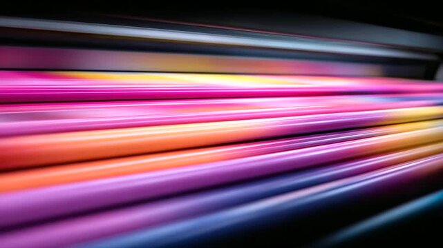 Colorful printing press in action with defocused motion blur, faceless vibrant production, dynamic visualization detail, blurred process background, printing operation concept, col