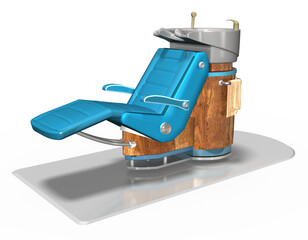3d Leder Friseurstuhl mit Waschbecken zum Haare waschen und spülen, freigestellt auf transparenten Hintergrund