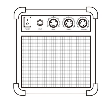 Vector illustration of a guitar amplifier with control knobs and speaker grill.