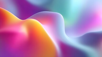 Abstract digital art of smooth flowing organic waves in vibrant gradient colors pink orange yellow teal and purple creating a dynamic ethereal visual background