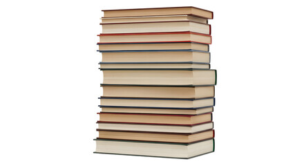 A stack of old books with worn covers, isolated on transparent background