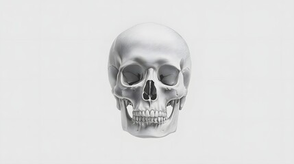 Obraz premium anatomical depiction of a white human skull shown frontally with intricate bone details Isolated on a clean minimalist light grey studio background