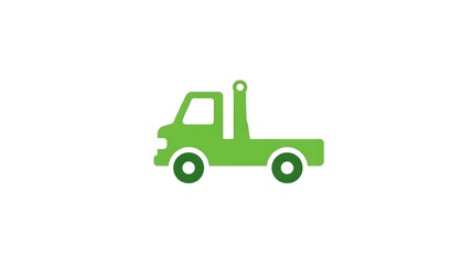 Fototapeta premium This illust n features a minimalist green tow truck icon complete with a flatbed and tow arm rendered in a clean modern design on a plain white background