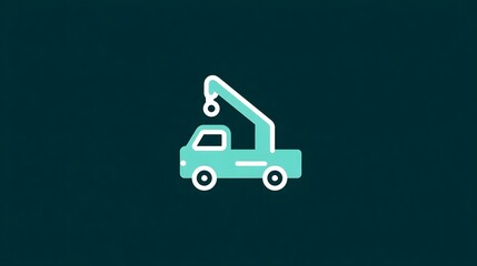 Fototapeta premium Stylized modern icon of a teal crane truck for towing or lifting ope ns representing transportation industry and mechanical assistance on a dark background